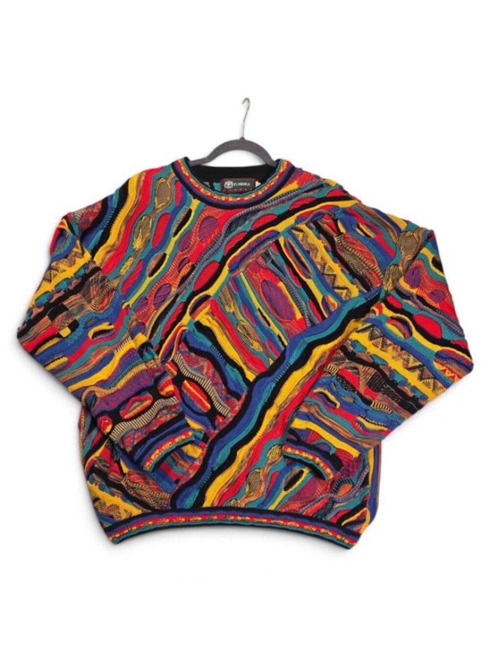 Vintage Tundra Canada Coogi 3D Textured Knit Sweater MultiColor Abstract Cosby M